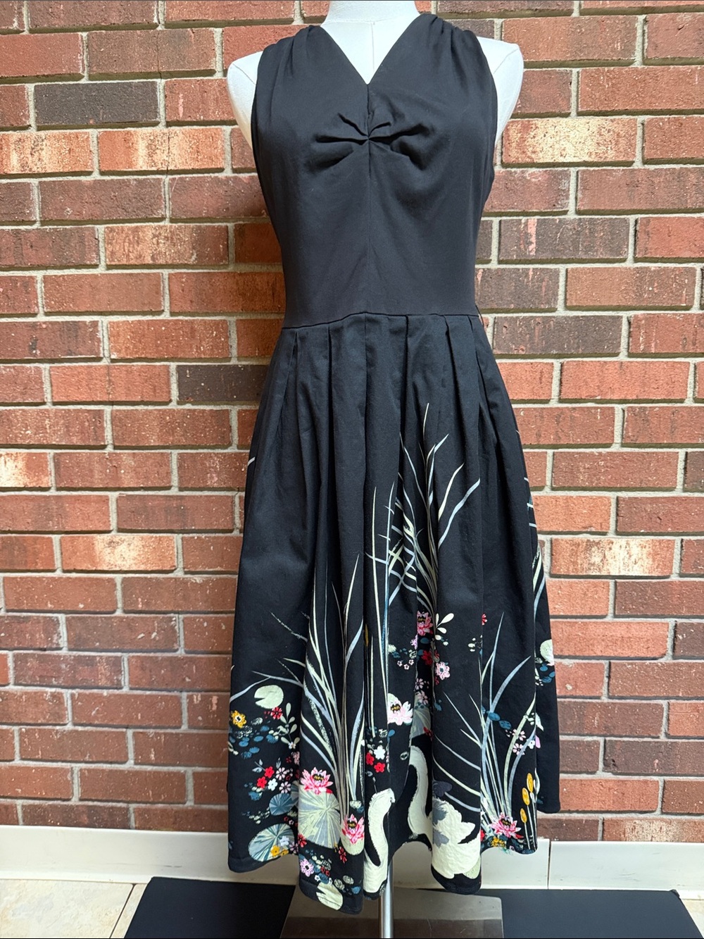 Belle Poque Black Retro 1950s Swan Print Swing Dress Size Medium